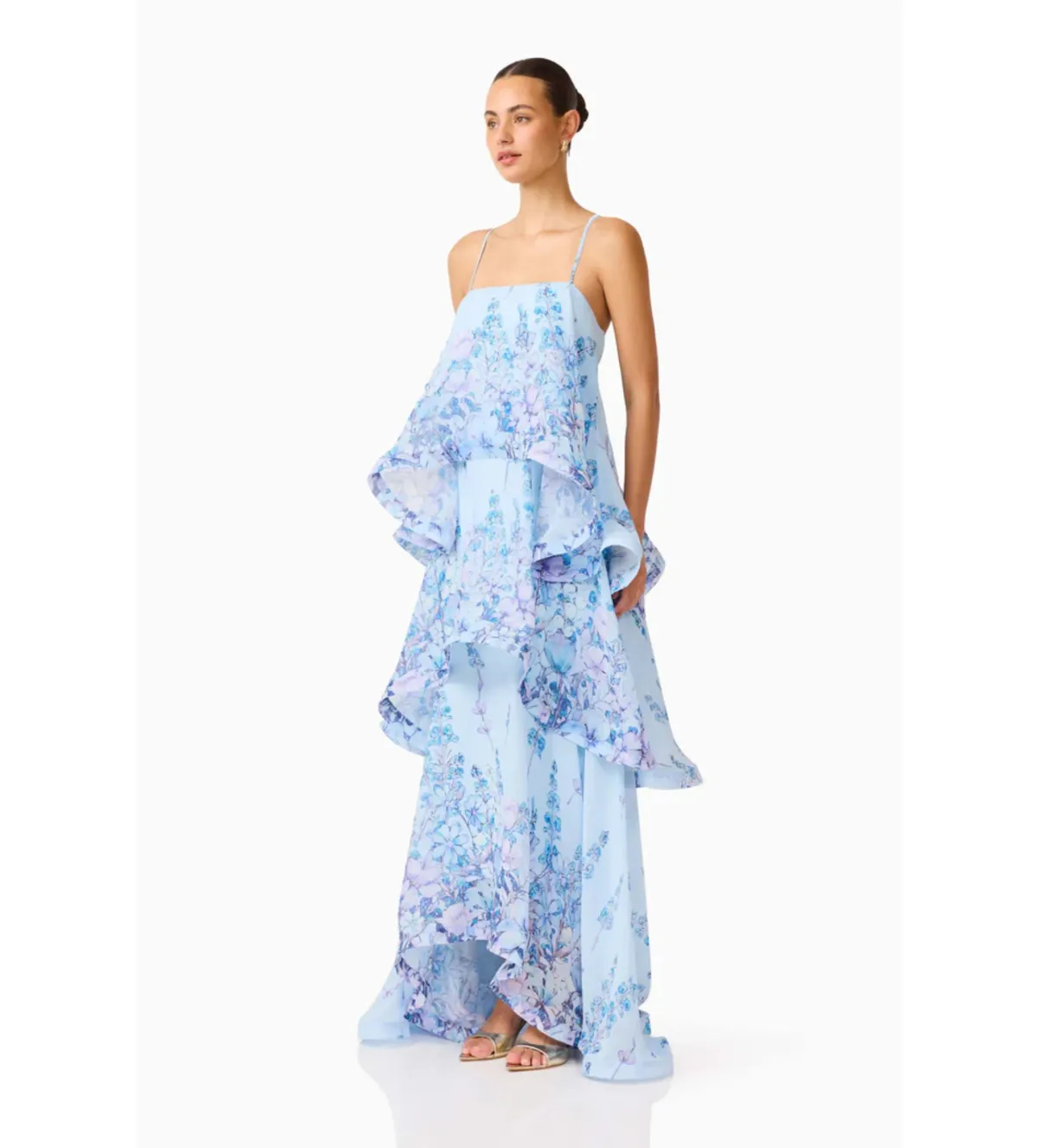 Elliat Armani Tiered Maxi Dress in Baby Blue Floral Size L/AU12 - Image 2