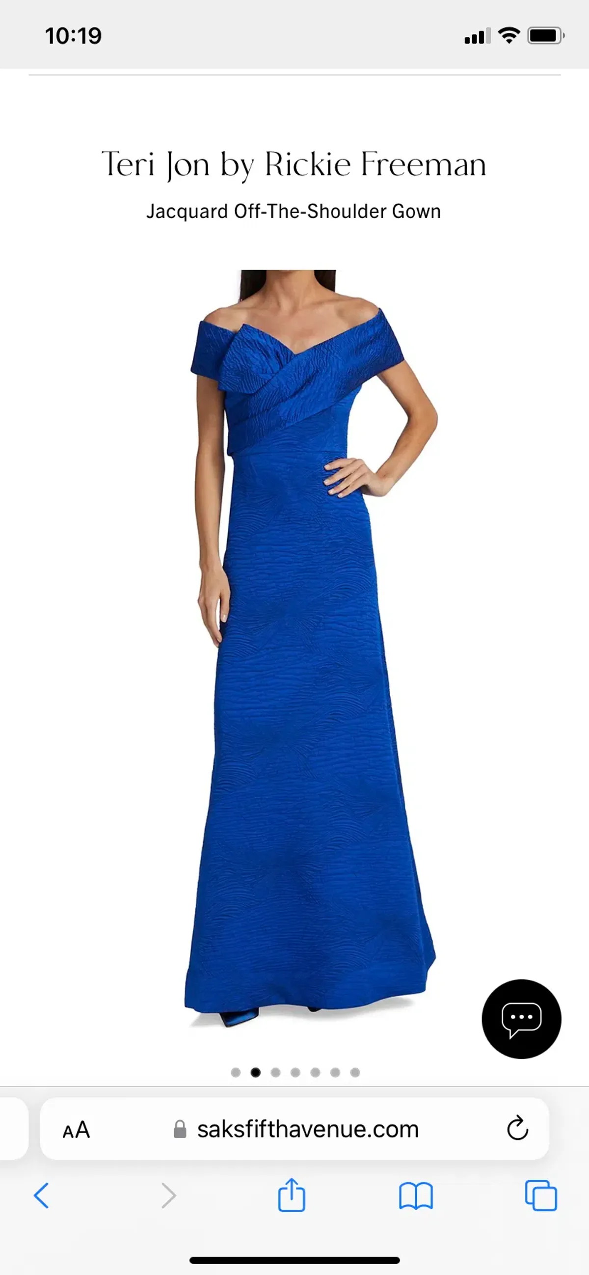 Terri Jon off-the-shoulder jacquard cobalt blue gown - Image 1