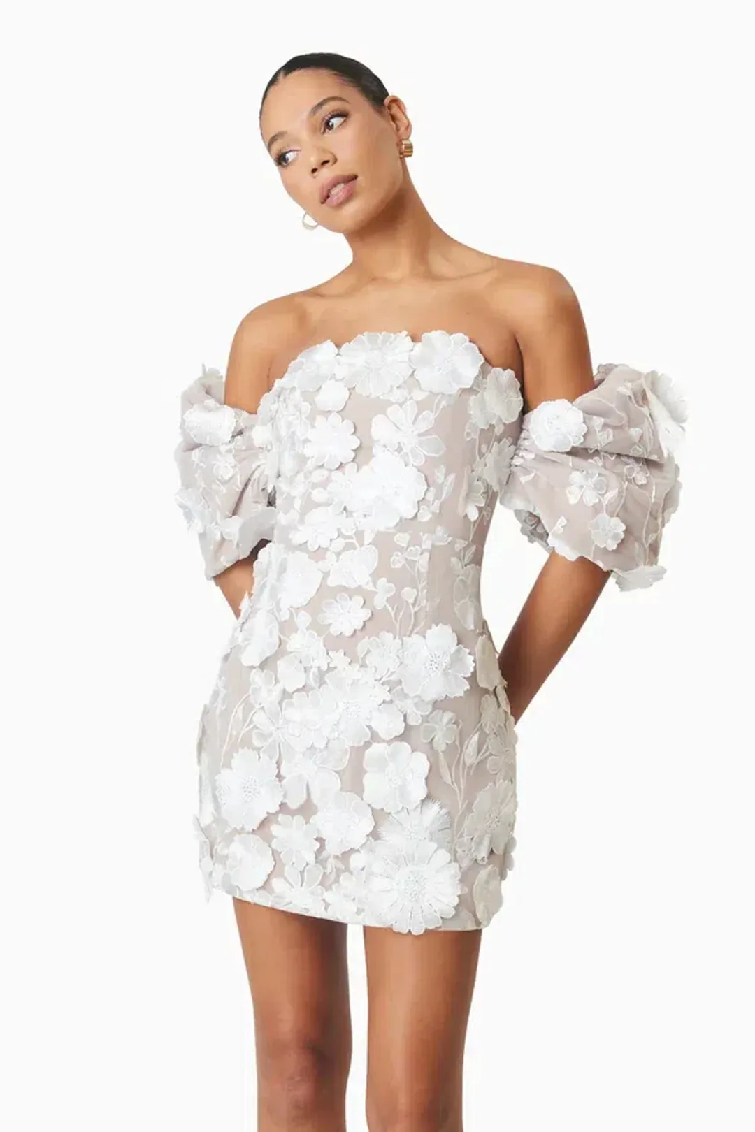 Perry Floral Embellished Mini Dress in White for rent on The Volte - main image