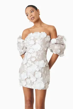 Perry Floral Embellished Mini Dress in White for rent on The Volte - image 2