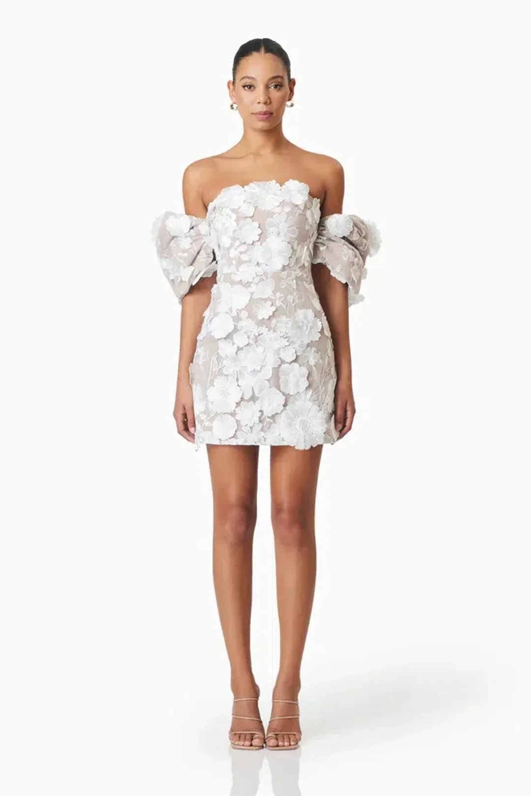 Perry Floral Embellished Mini Dress in White for rent on The Volte - main image