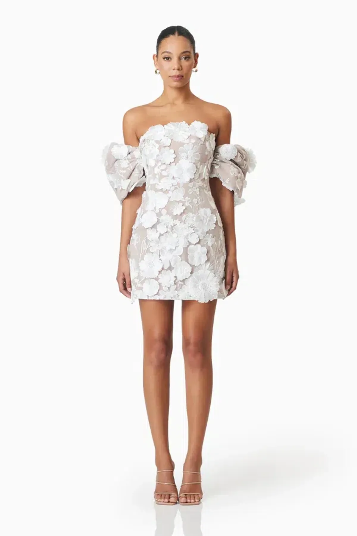 Perry Floral Embellished Mini Dress in White for rent on The Volte - main image