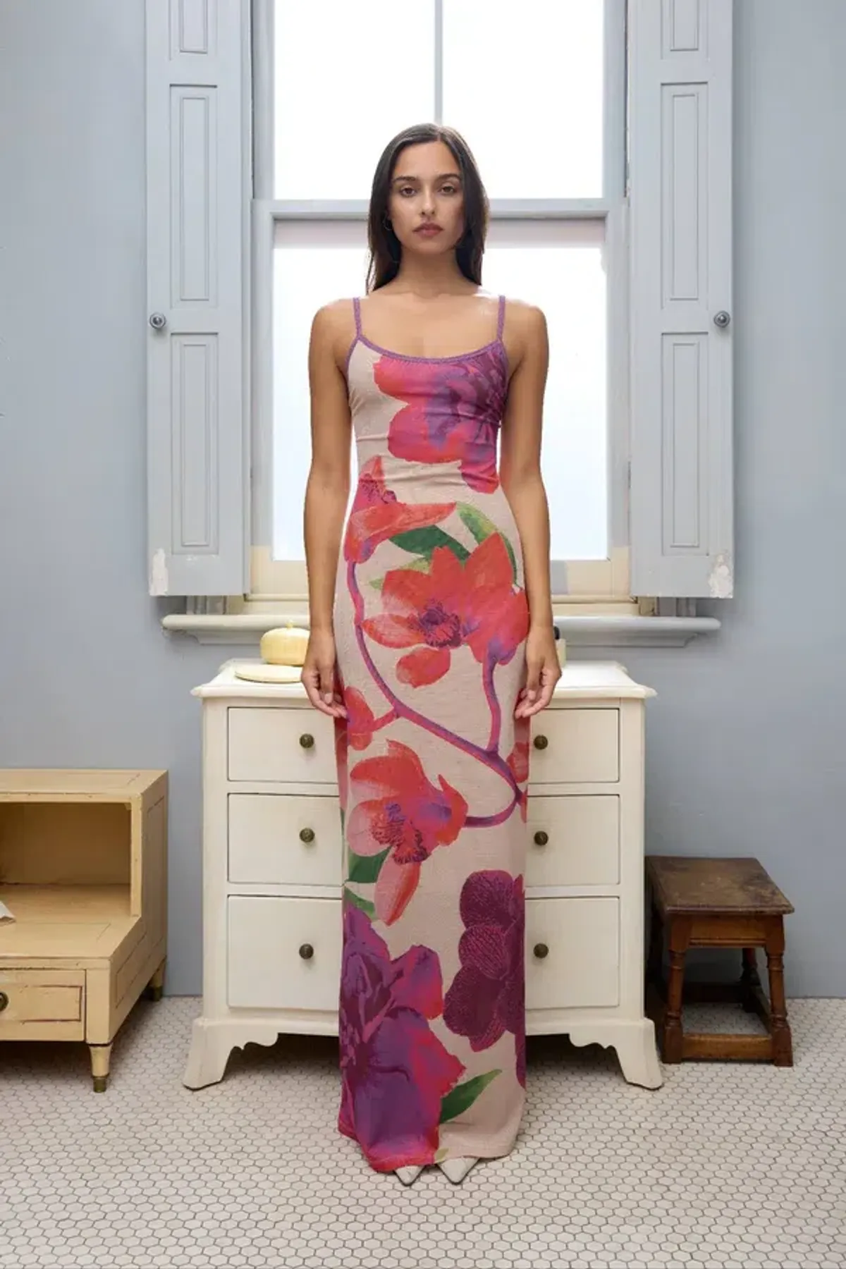 With Harper Lu - Slip Dress | Mesh Fuchsia Bloom - Image 1