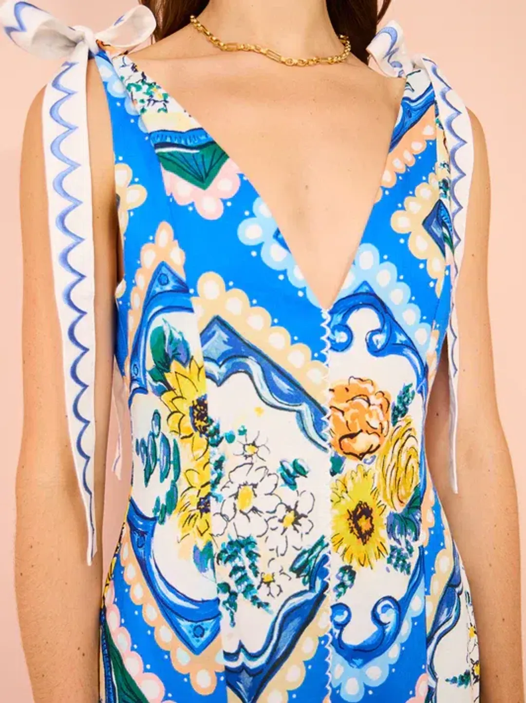 By Nicola - Adoncia Tie Shoulder Maxi Dress in Azure Floral Size 6 for rent on The Volte - main image