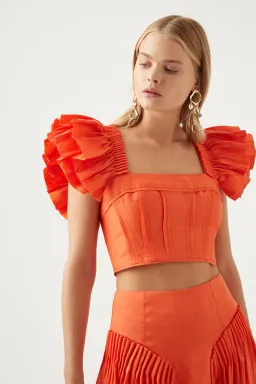 AJE Imagination Frill Sleeve Top Size 8 & Yves Midi Skirt Size 6 Set for rent on The Volte - image 3