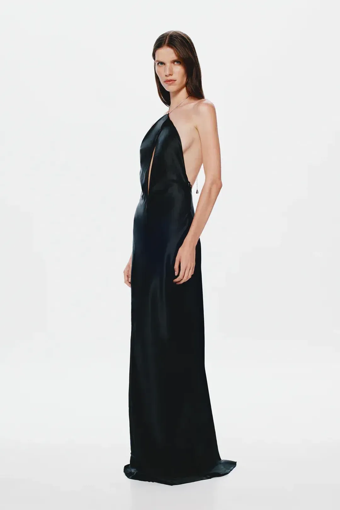 New MISHA "The Xanthe" Satin Chain Maxi Dress, Size 8 - Black Formal Gown for rent on The Volte - main image