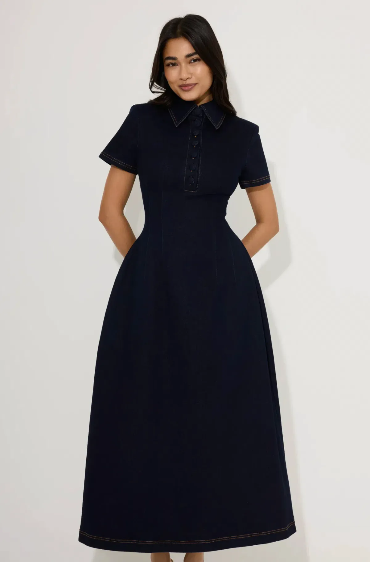 Odd Muse Cotton Mix Denim Collared Midi Dress Size S / AU 8 - Image 2