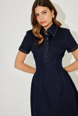 Odd Muse Cotton Mix Denim Collared Midi Dress Size S / AU 8 for rent on The Volte - image 3