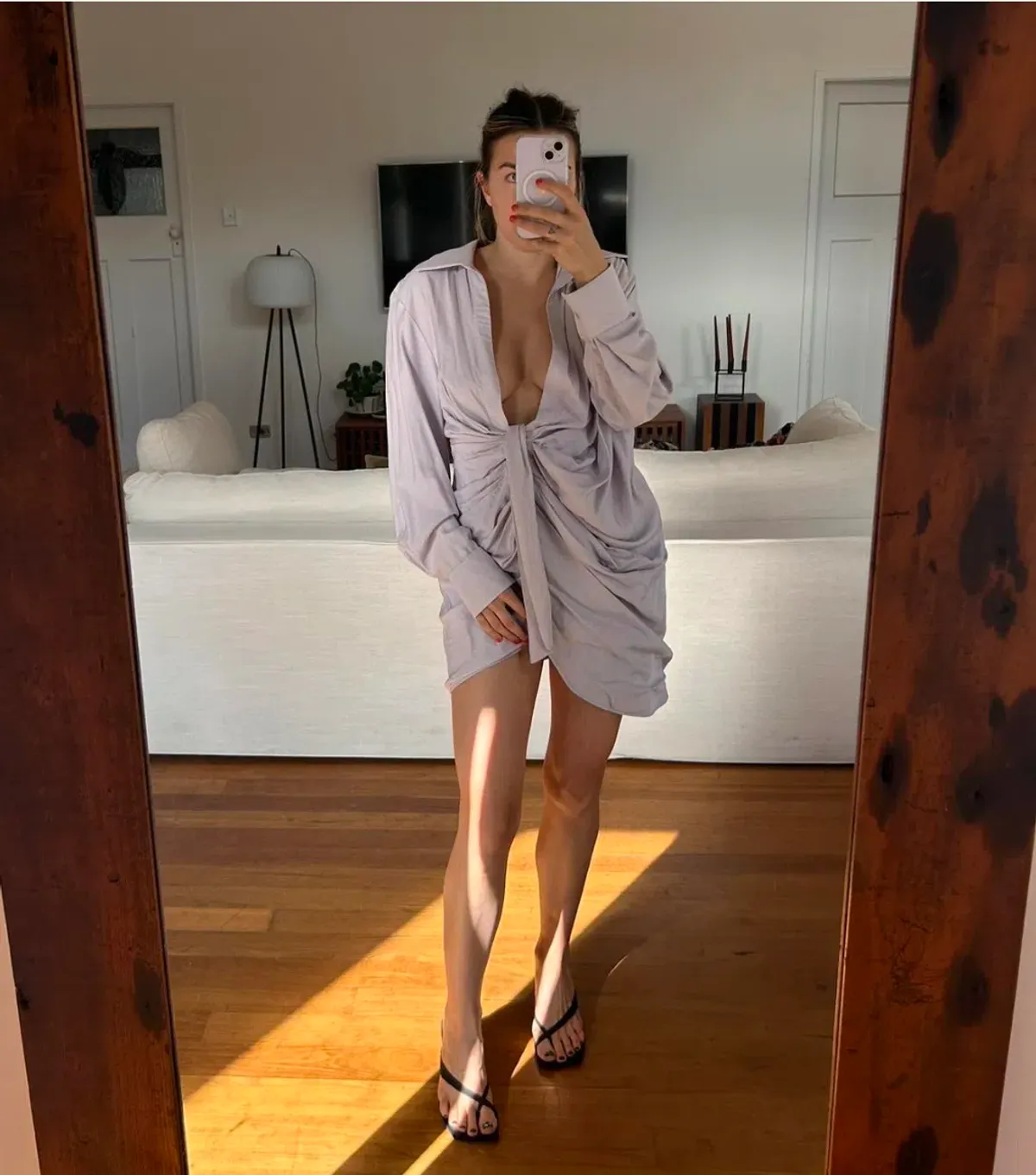 Jacquemus La Robe Bahia Mini Shirt Dress Mini Lilac Size AU 6 for rent on The Volte - main image
