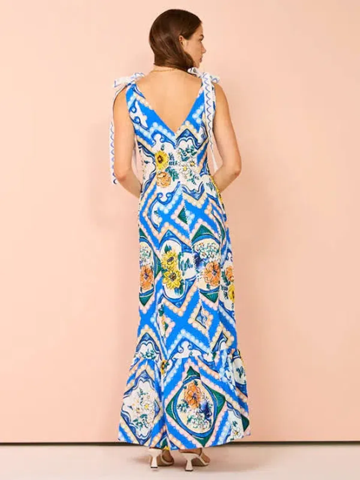 By Nicola Adoncia Tie Shoulder Maxi Dress in Azure Floral | AU 12 - Image 3