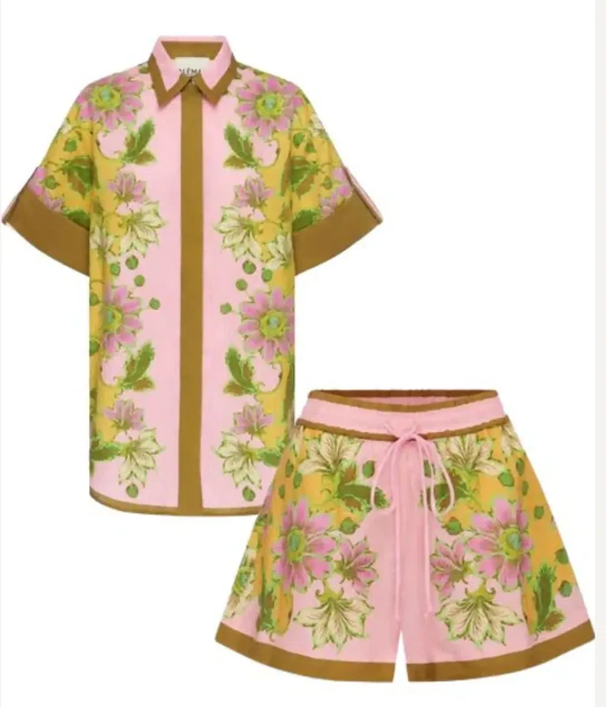 Alemais Winnie Floral Spliced Pink Shirt and Short Two Piece Set Print Size 10 - Image 2