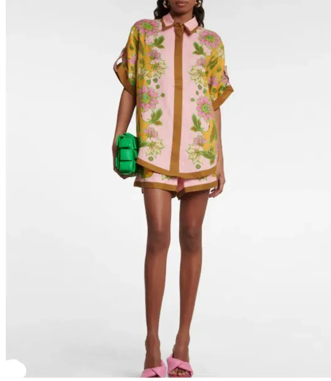 Alemais Winnie Floral Spliced Pink Shirt and Short Two Piece Set Print Size 10 for rent on The Volte - main image