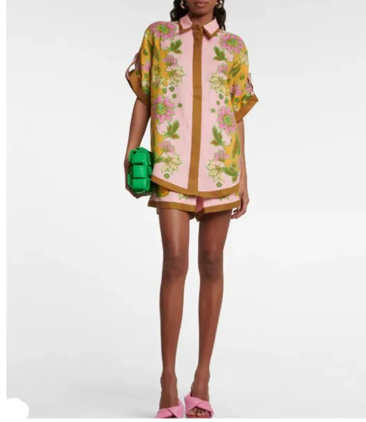 Alemais Winnie Floral Spliced Pink Shirt and Short Two Piece Set Print Size 10 for rent on The Volte - main image