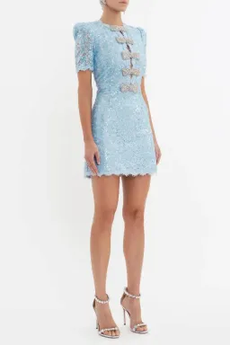 🩵 NEW - REBECCA VALLANCE x Nicky Hilton “Leyla” Short Sleeve Sequin Mini Dress – Size 8 AU 🩵– Light Blue for rent on The Volte - image 3