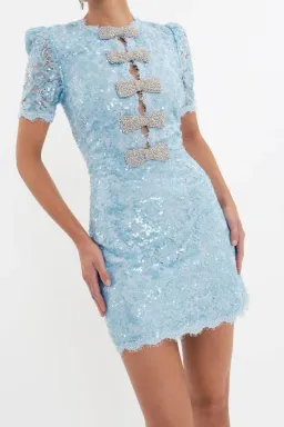 🩵 NEW - REBECCA VALLANCE x Nicky Hilton “Leyla” Short Sleeve Sequin Mini Dress – Size 8 AU 🩵– Light Blue for rent on The Volte - image 4