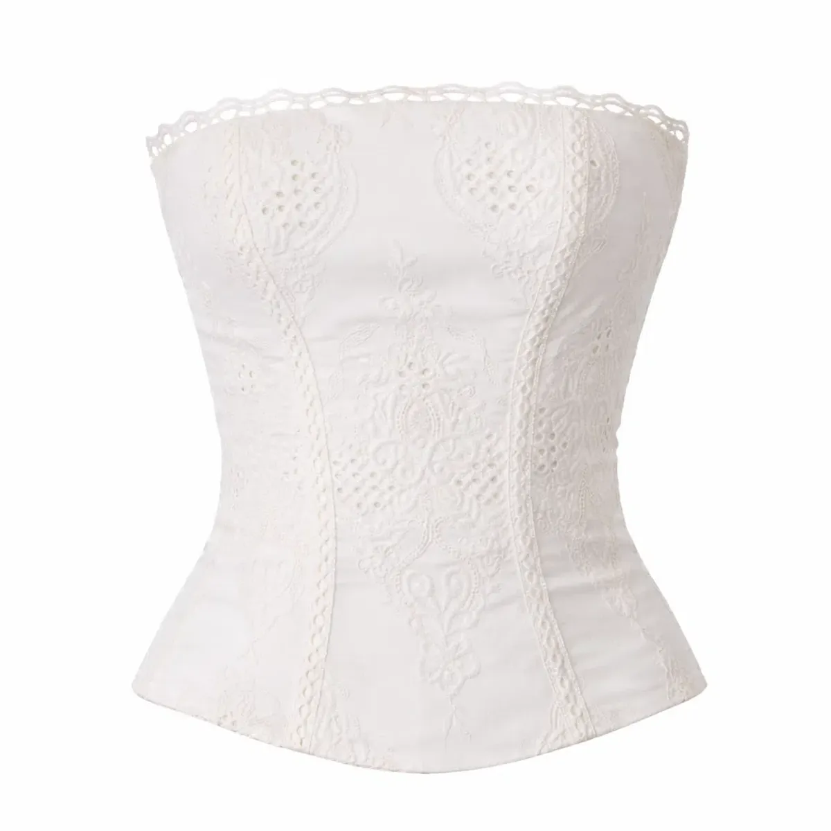 House of CB White Cotton Broderie Strapless Corset Top & Skirt - Image 2