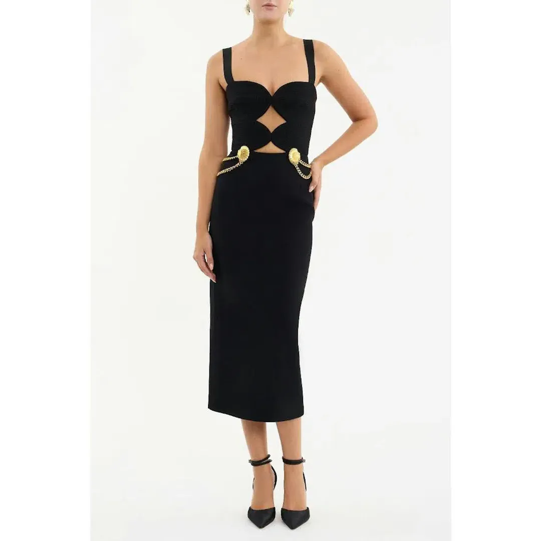 New REBECCA VALLANCE “Chelsea” Midi Dress – Size 8 AU – Black for rent on The Volte - main image