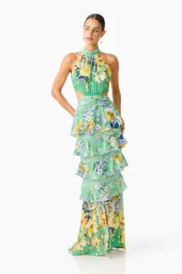 Elliatt Gardenia Halter Maxi Dress in Green Size S/AU 8 for rent on The Volte - image 3