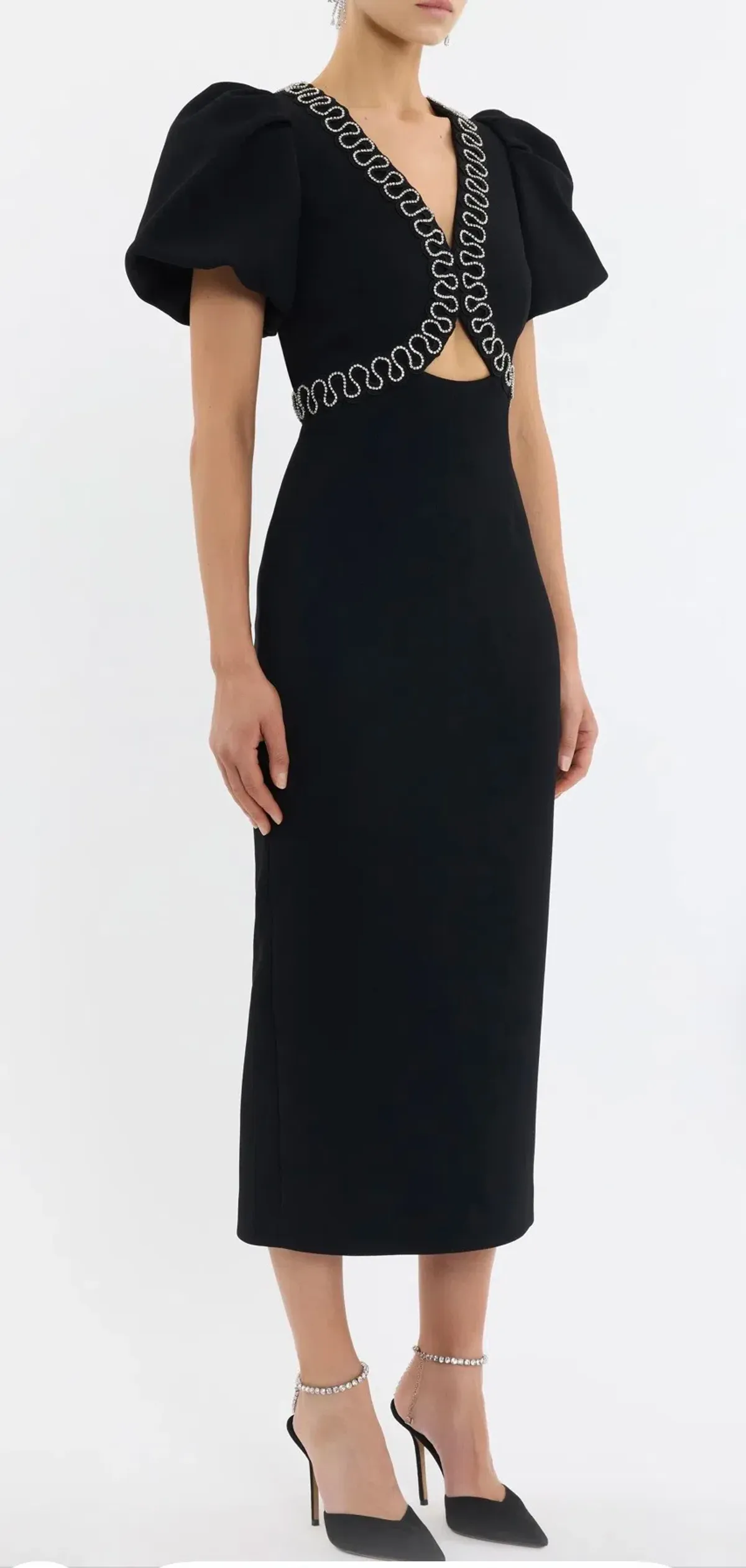 Rebecca Vallance NYX Puff Sleeve midi dress in black size 12 - Image 3