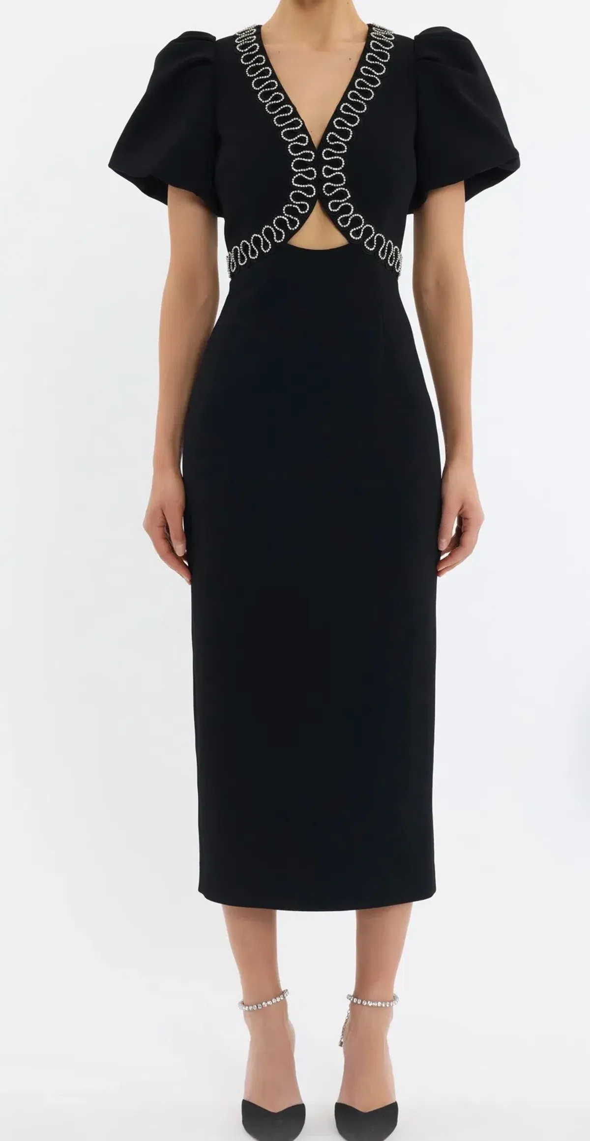 Rebecca Vallance NYX Puff Sleeve midi dress in black size 12 - Image 2
