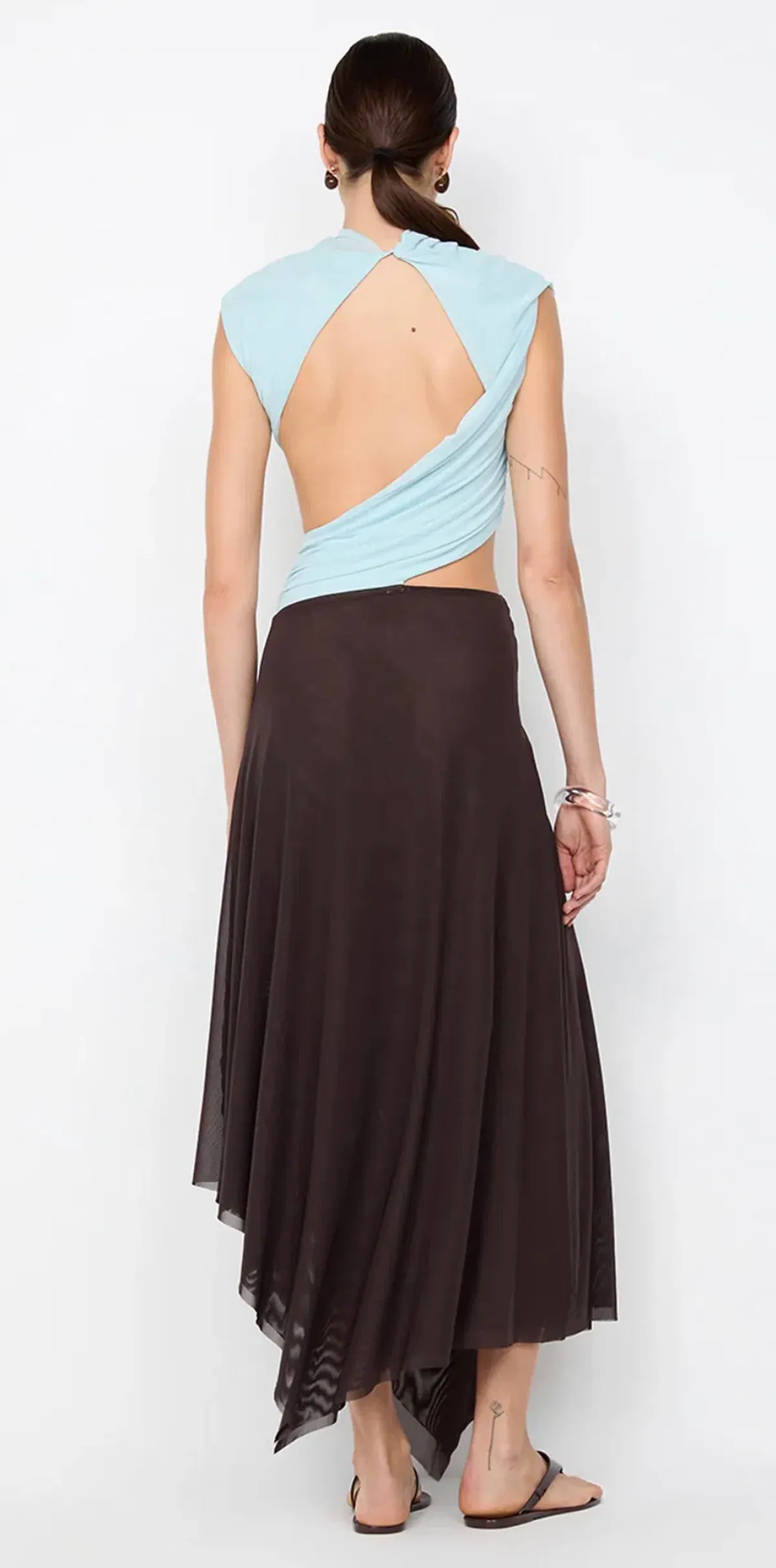 Bec & Bridge - Conni Asym Midi Dress – Arctic Blue / Dark Chocolate- Size 8 - Image 5