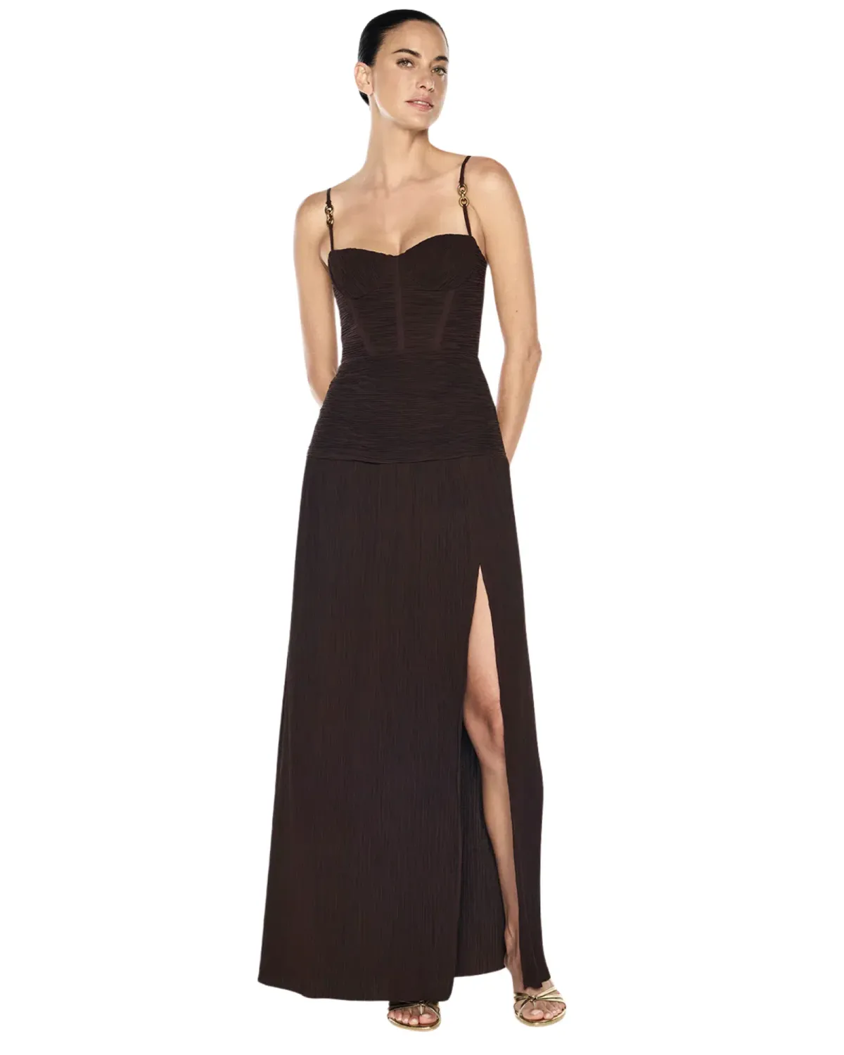Manning Cartell Double Time Pleat Dress Dark Chocolate Brown AU Size 12 - Image 2