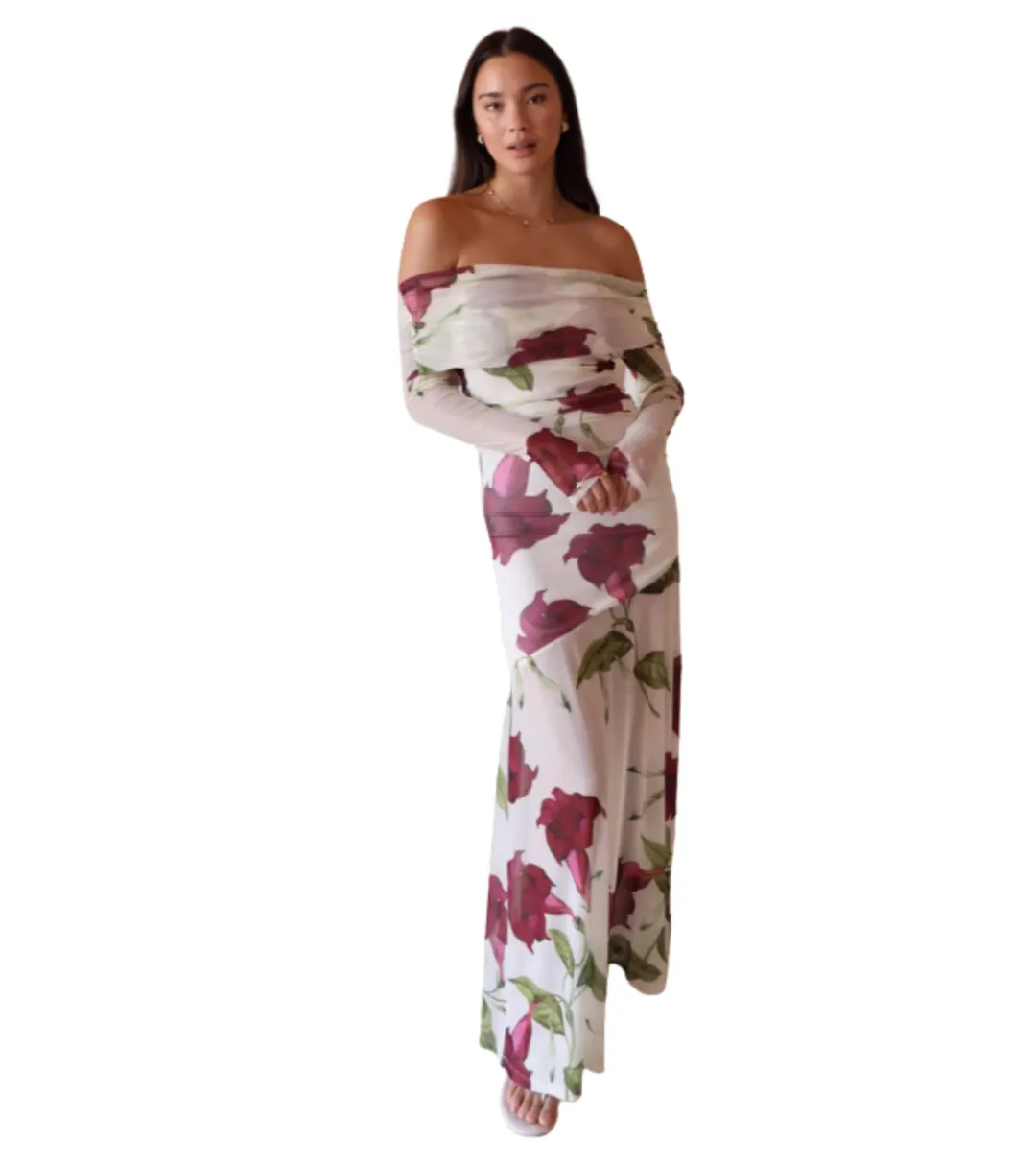By Nicola Belle Maxi Dress in Bordeaux Floral - Size M / AU 10 for rent on The Volte - main image