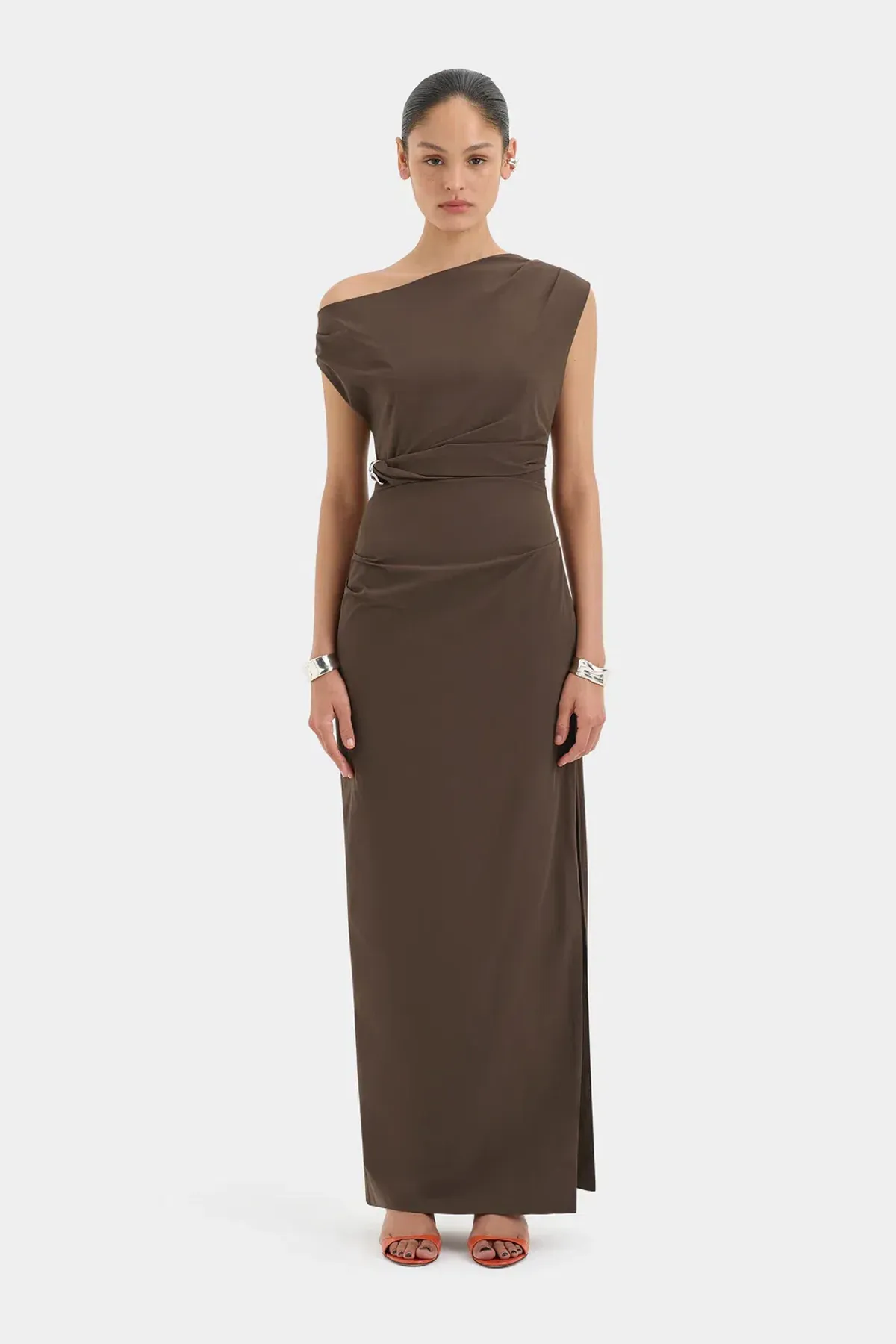 Sir Sol Off Shoulder Gown Mocha Brown Size 1 / 8 AU for rent on The Volte - main image