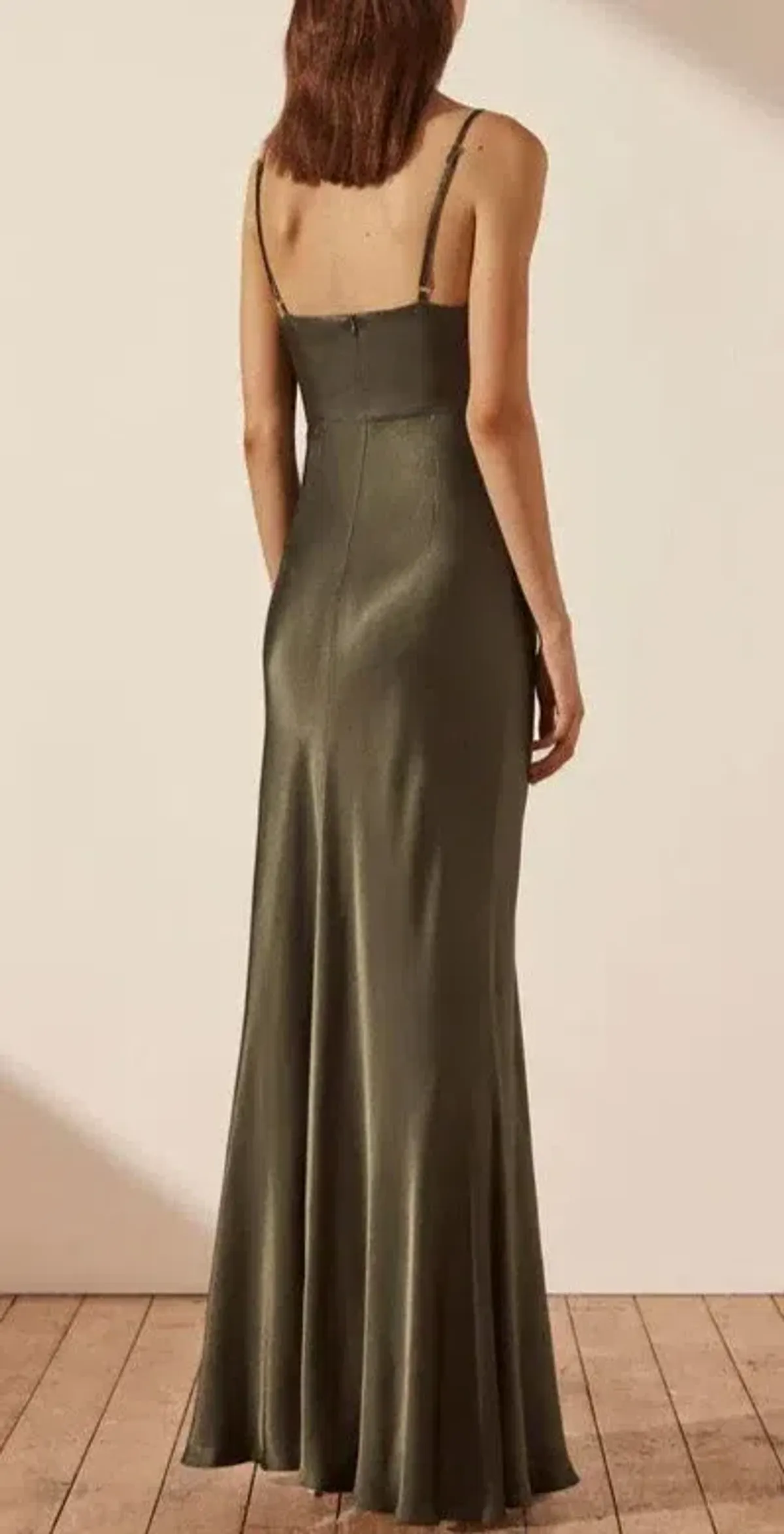 Shonajoy La Lune Cross Draped Maxi Dress in Olive AU8 - Image 2