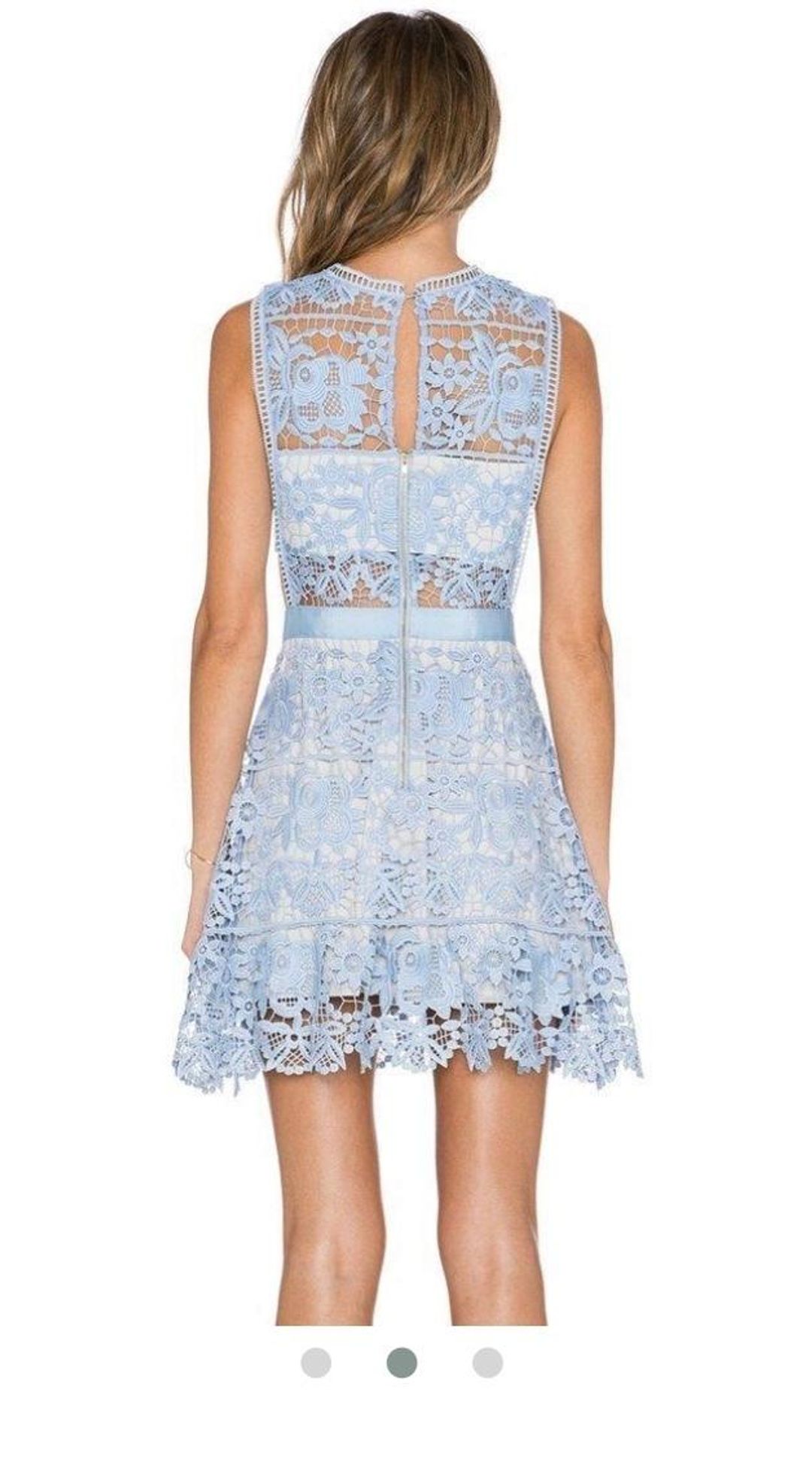 Self Portrait Lace Peplum Mini Dress Blue Size 8 for rent on The Volte - main image