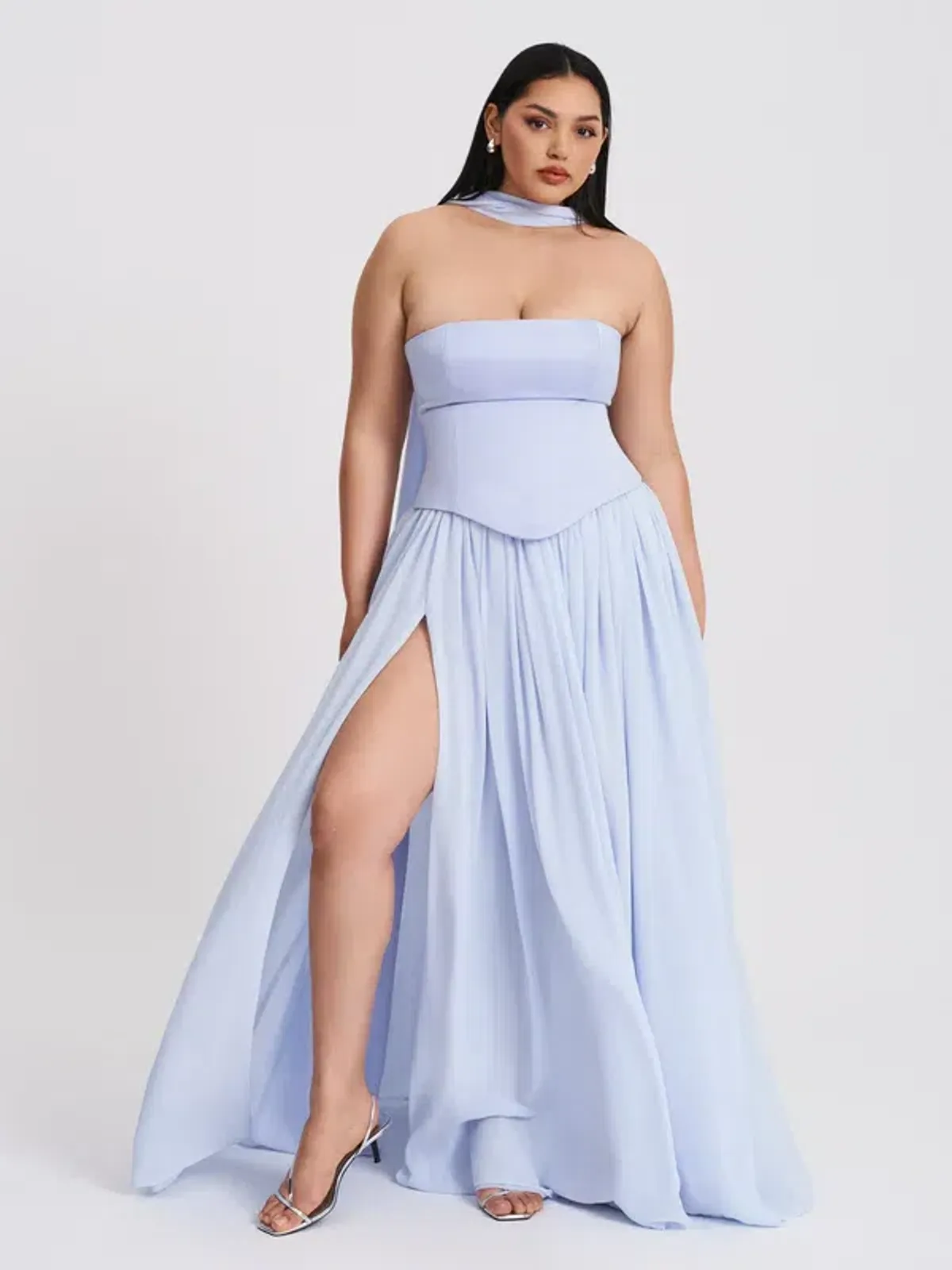 Qianna Baby Blue Peplum Drop Waist Chiffon Gown - Image 8