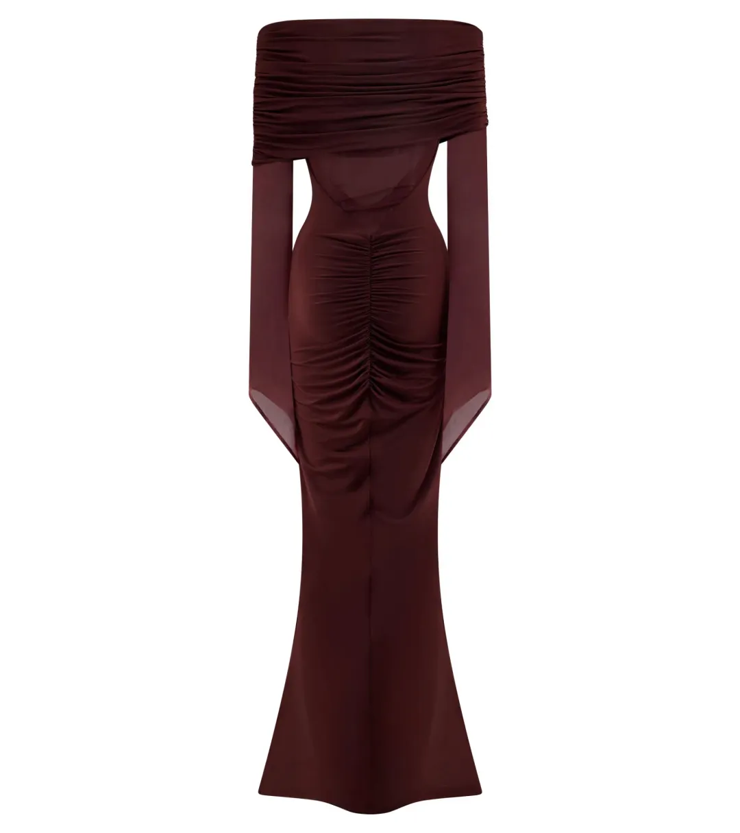 Meshki Kaitlin One Shoulder Slinky And Mesh Maxi Dress - Burgundy - Size L / AU 12 for rent on The Volte - main image