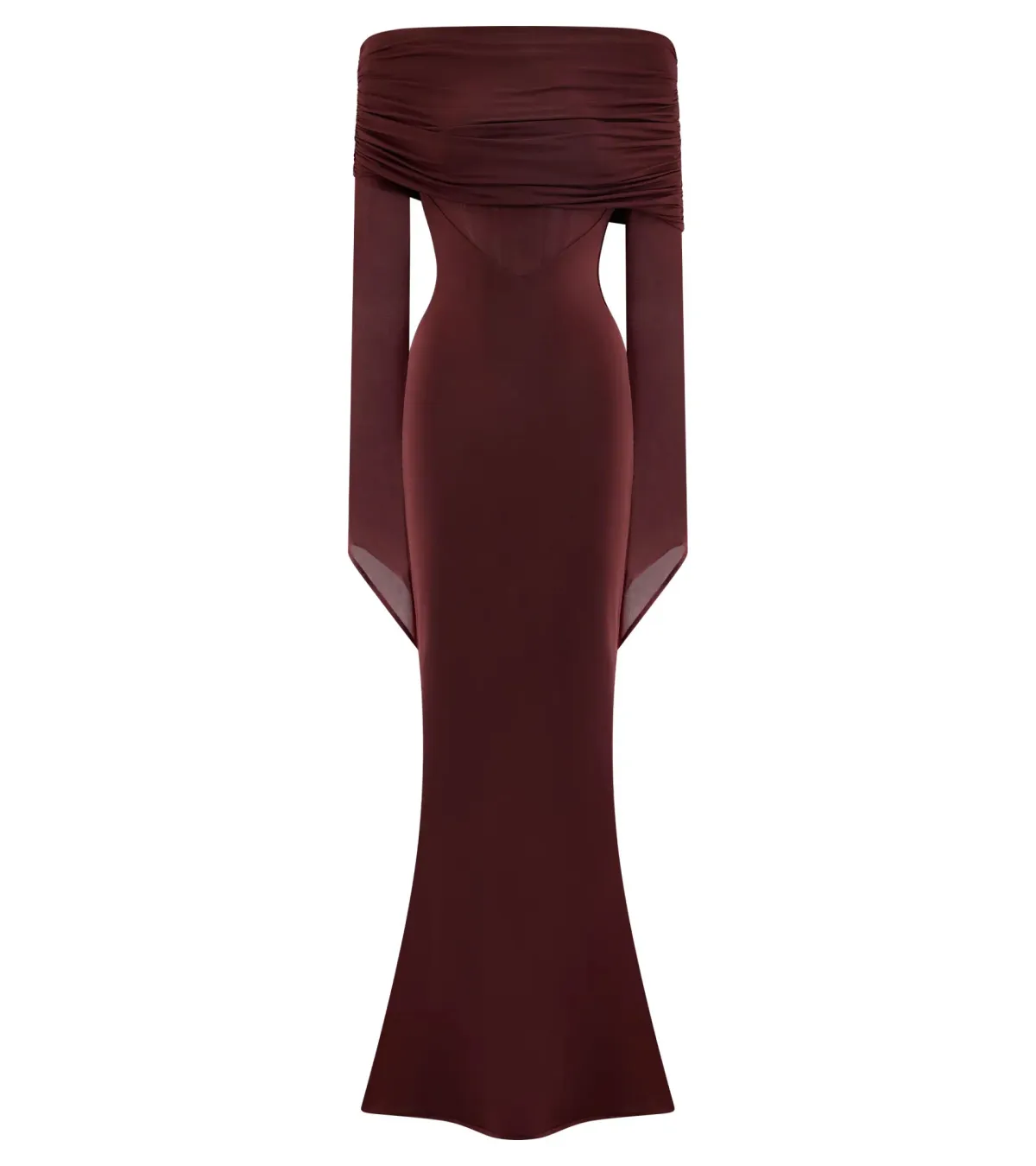 Meshki Kaitlin One Shoulder Slinky And Mesh Maxi Dress - Burgundy - Size L / AU 12 - Image 2