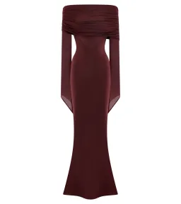Meshki Kaitlin One Shoulder Slinky And Mesh Maxi Dress - Burgundy - Size L / AU 12 for rent on The Volte - image 2