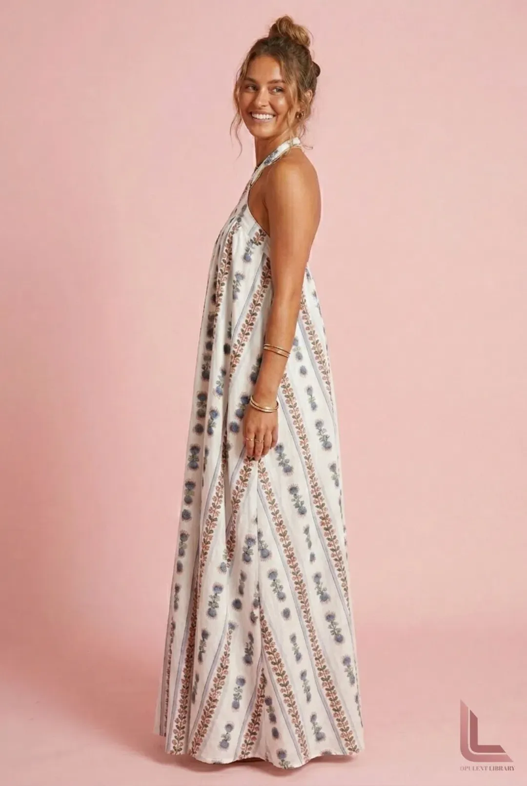 Kinga Csilla Westley Trapeze Dress - Blue Cream Multi for rent on The Volte - main image