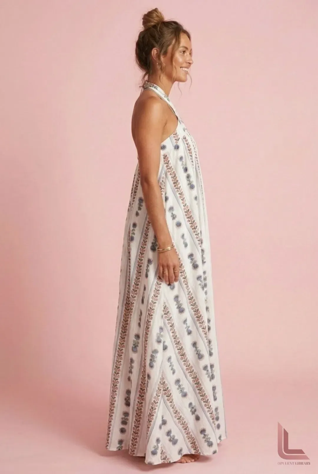 Kinga Csilla Westley Trapeze Dress - Blue Cream Multi for rent on The Volte - main image