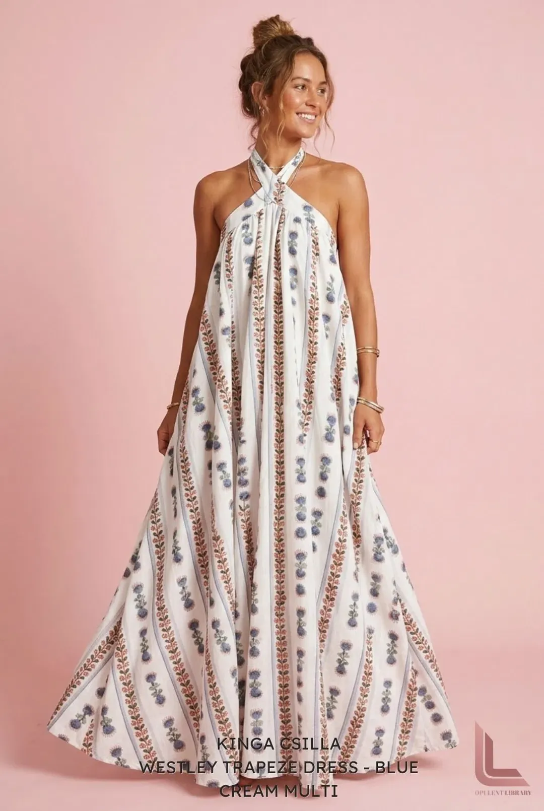 Kinga Csilla Westley Trapeze Dress - Blue Cream Multi for rent on The Volte - main image