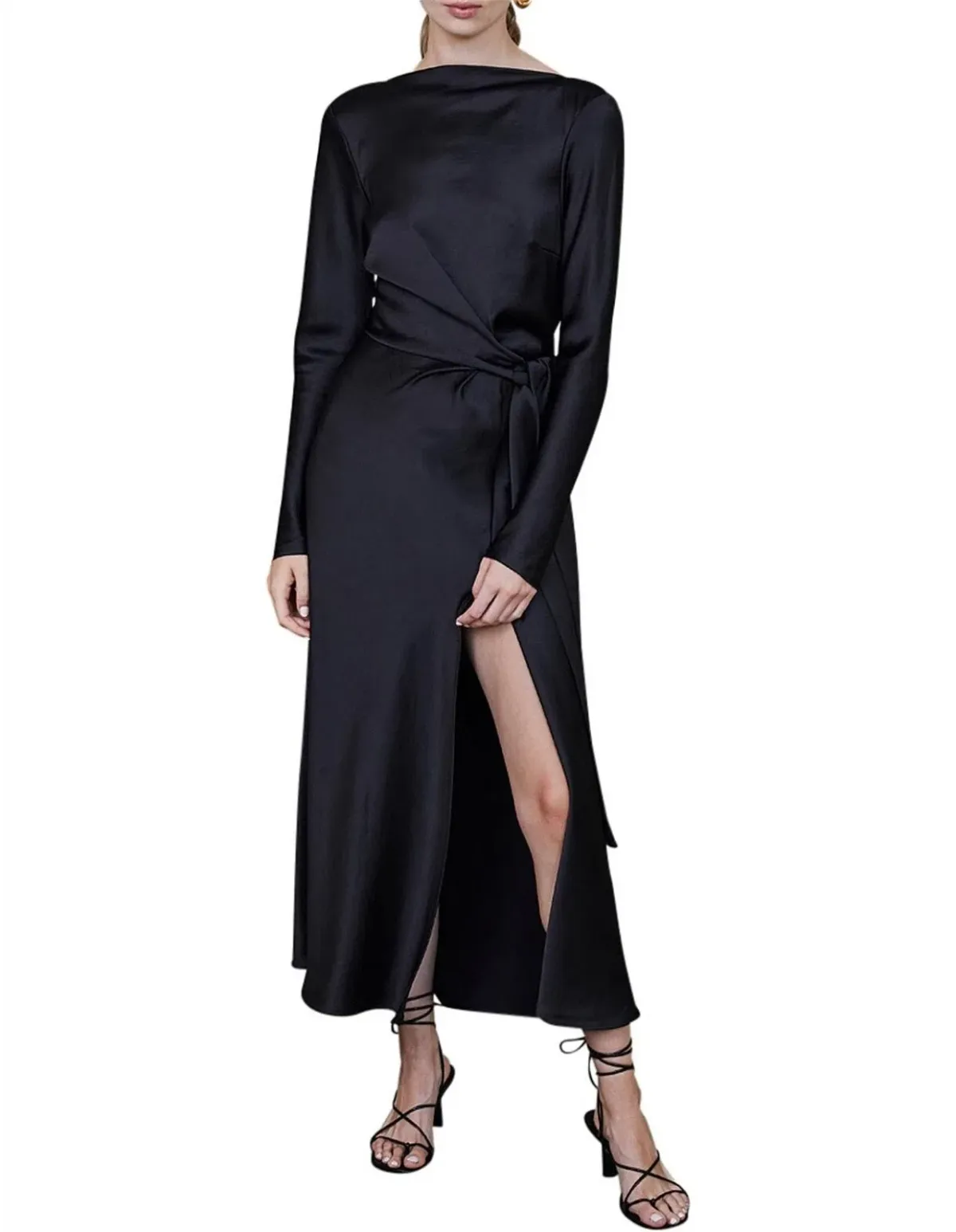 Bec & Bridge Agatha Long Sleeve Wrap Dress with Front Split Black AU8 - Image 2
