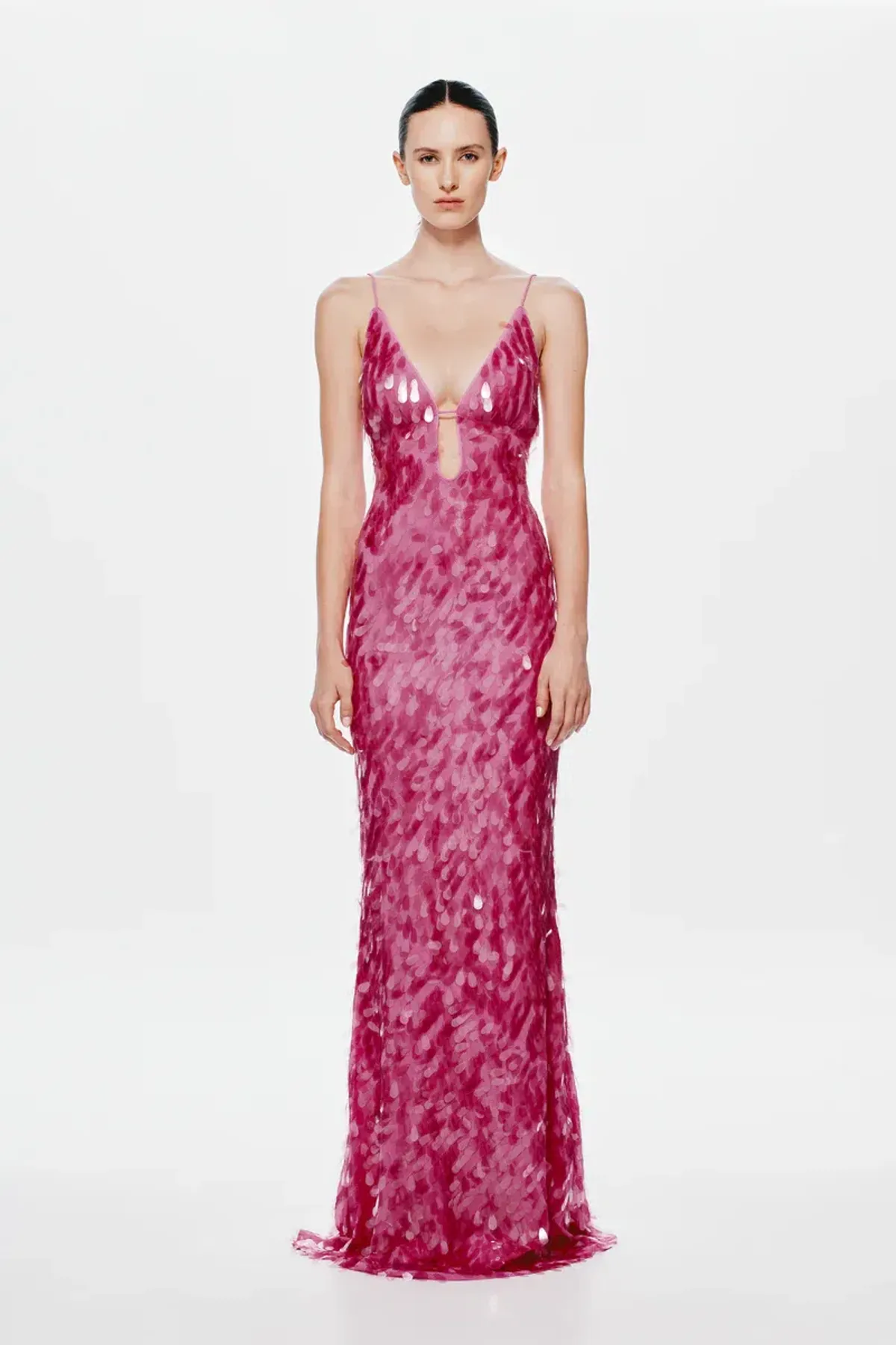 MISHA The Sapphire Sequin Maxi Dress in Fuchsia for rent on The Volte - main image