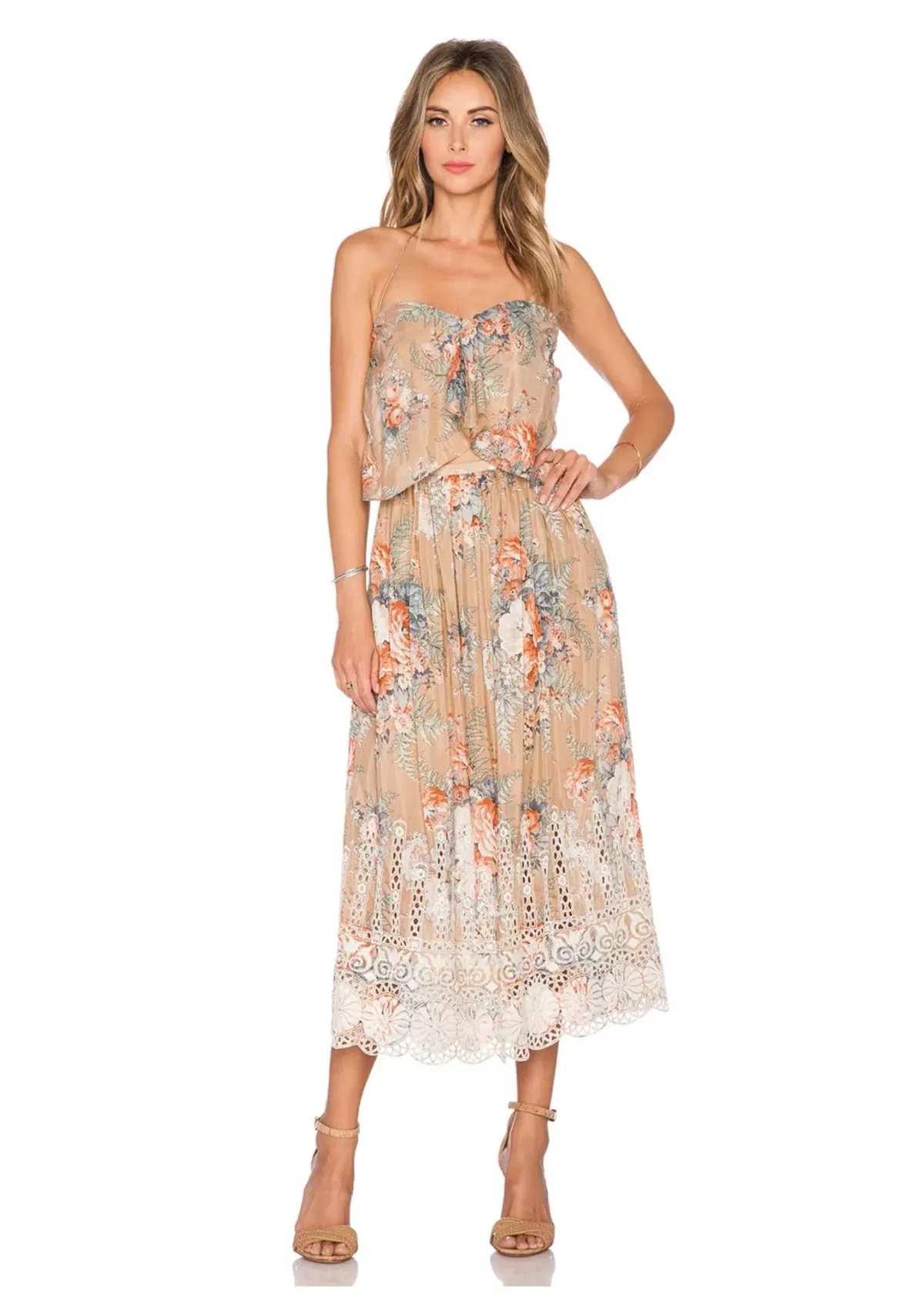 Zimmermann Anais Antique Tie Dress Nude Floral Size 8 - Image 1