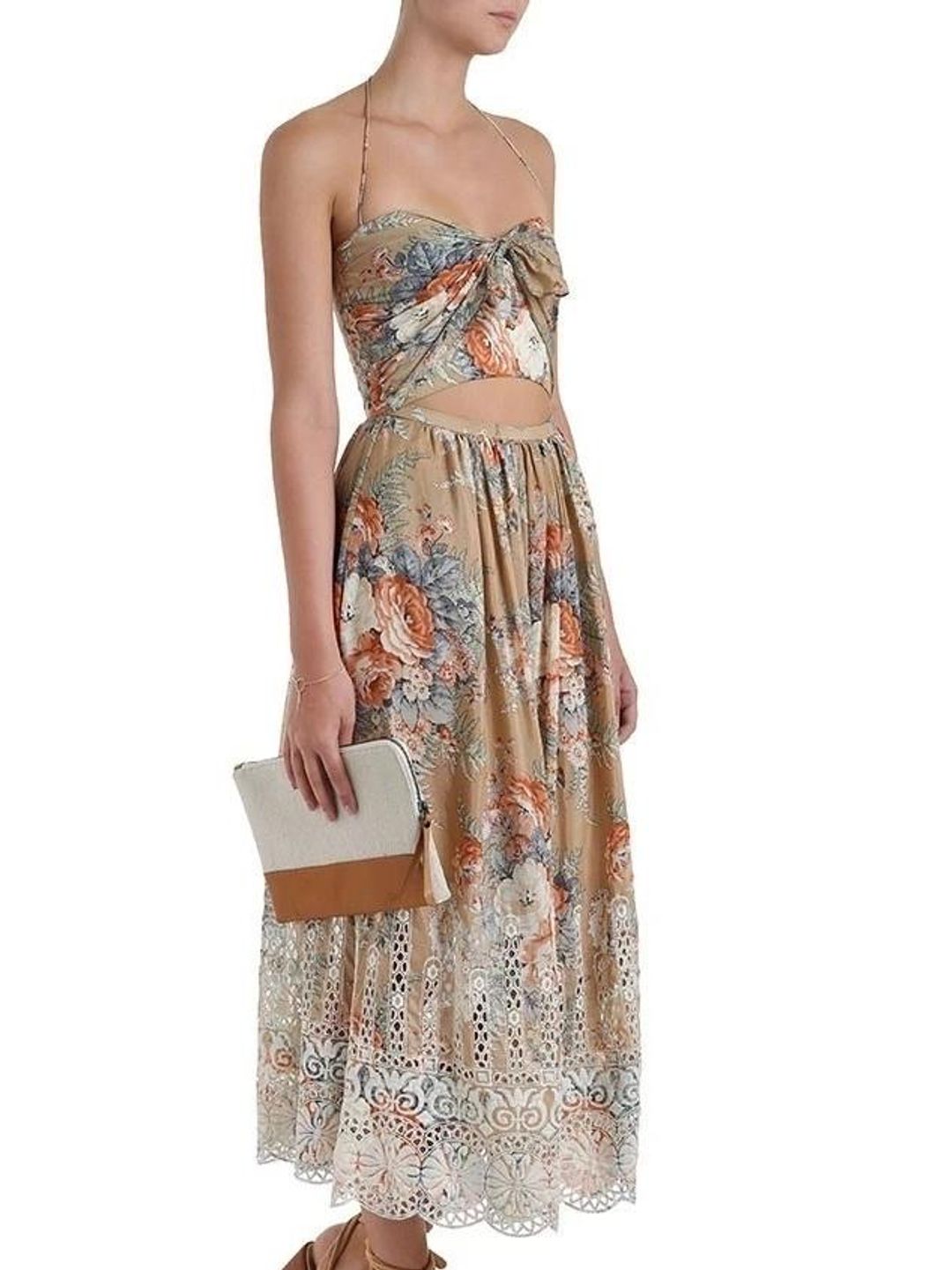 Zimmermann Anais Antique Tie Dress Nude Floral Size 8 for rent on The Volte - main image