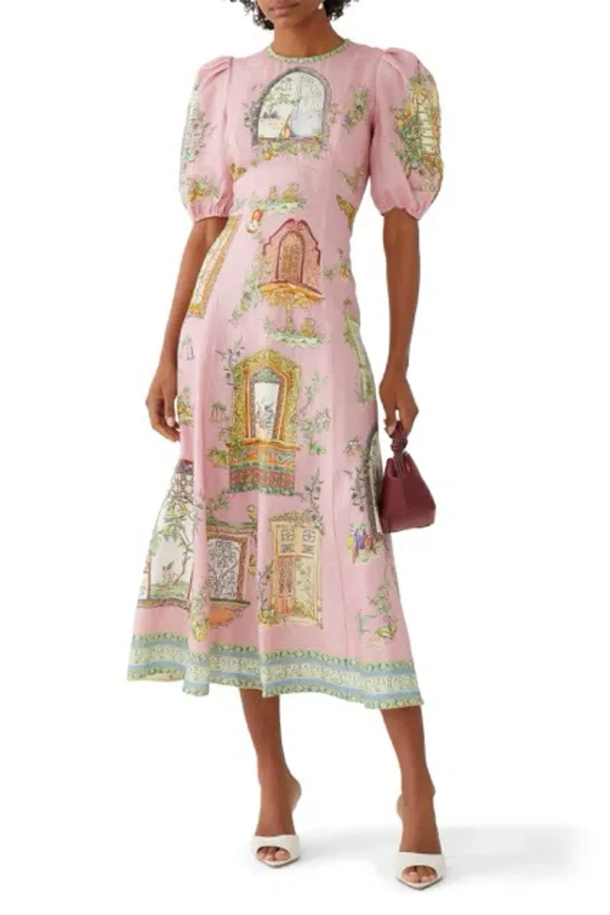 ALEMAIS Monte Midi Dress Pink Print Size 8 AU - Image 5