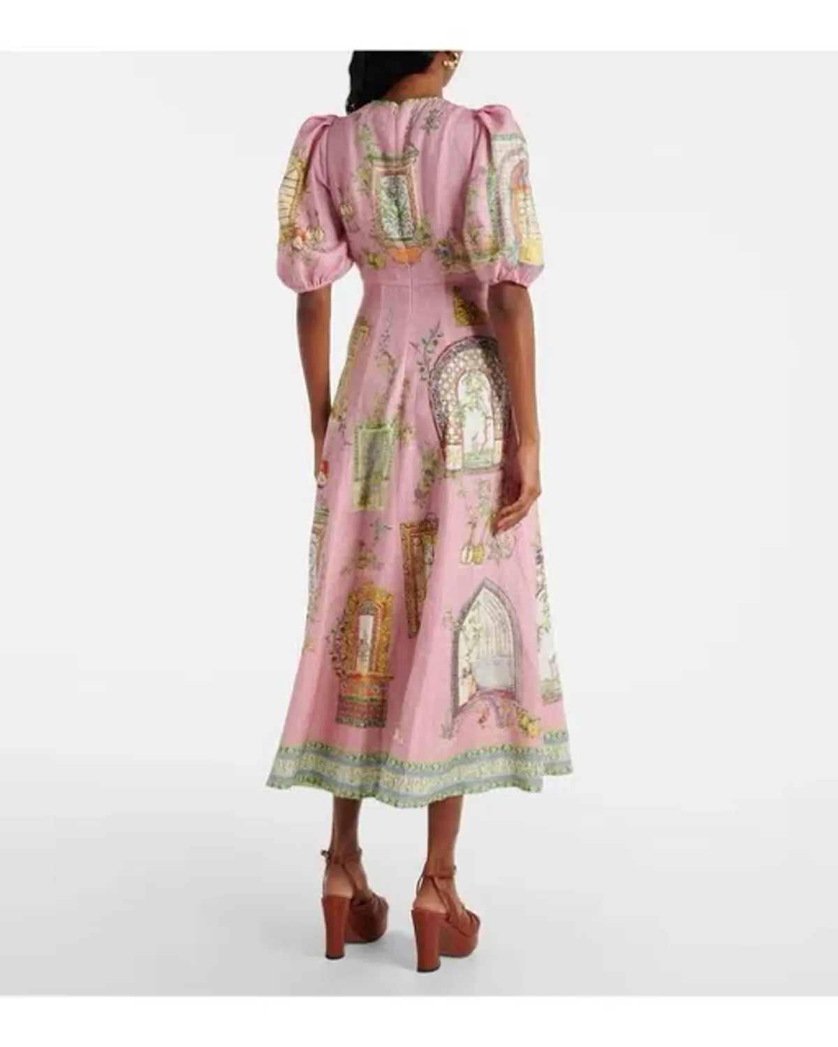ALEMAIS Monte Midi Dress Pink Print Size 8 AU - Image 3