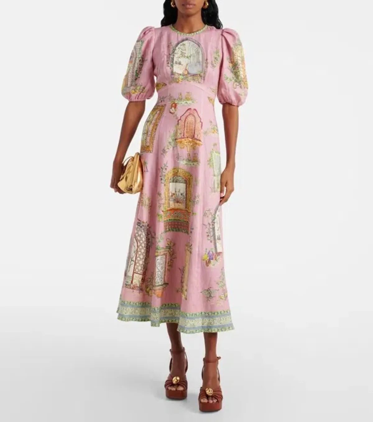 ALEMAIS Monte Midi Dress Pink Print Size 8 AU for rent on The Volte - main image