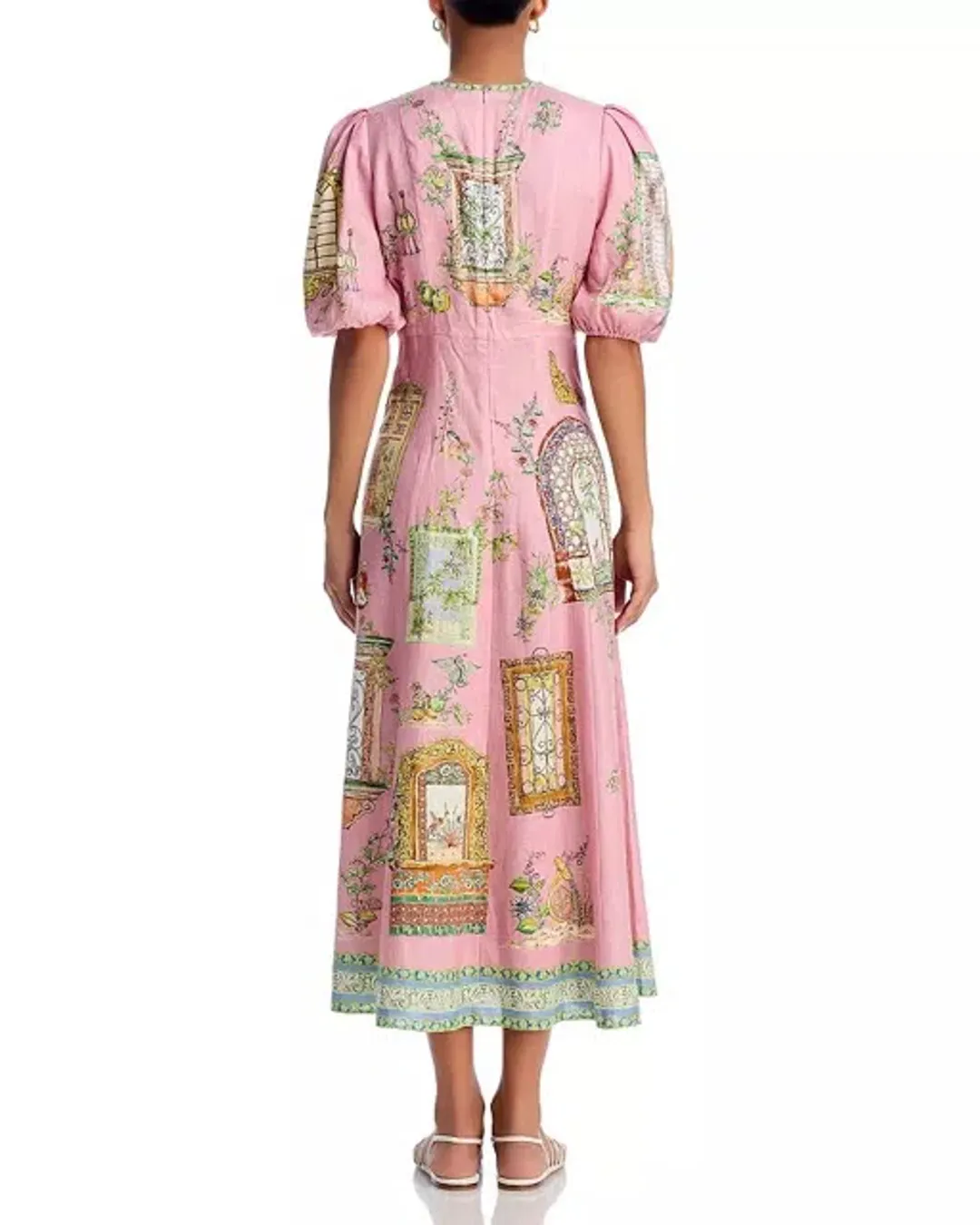 ALEMAIS Monte Midi Dress Pink Print Size 8 AU for rent on The Volte - main image