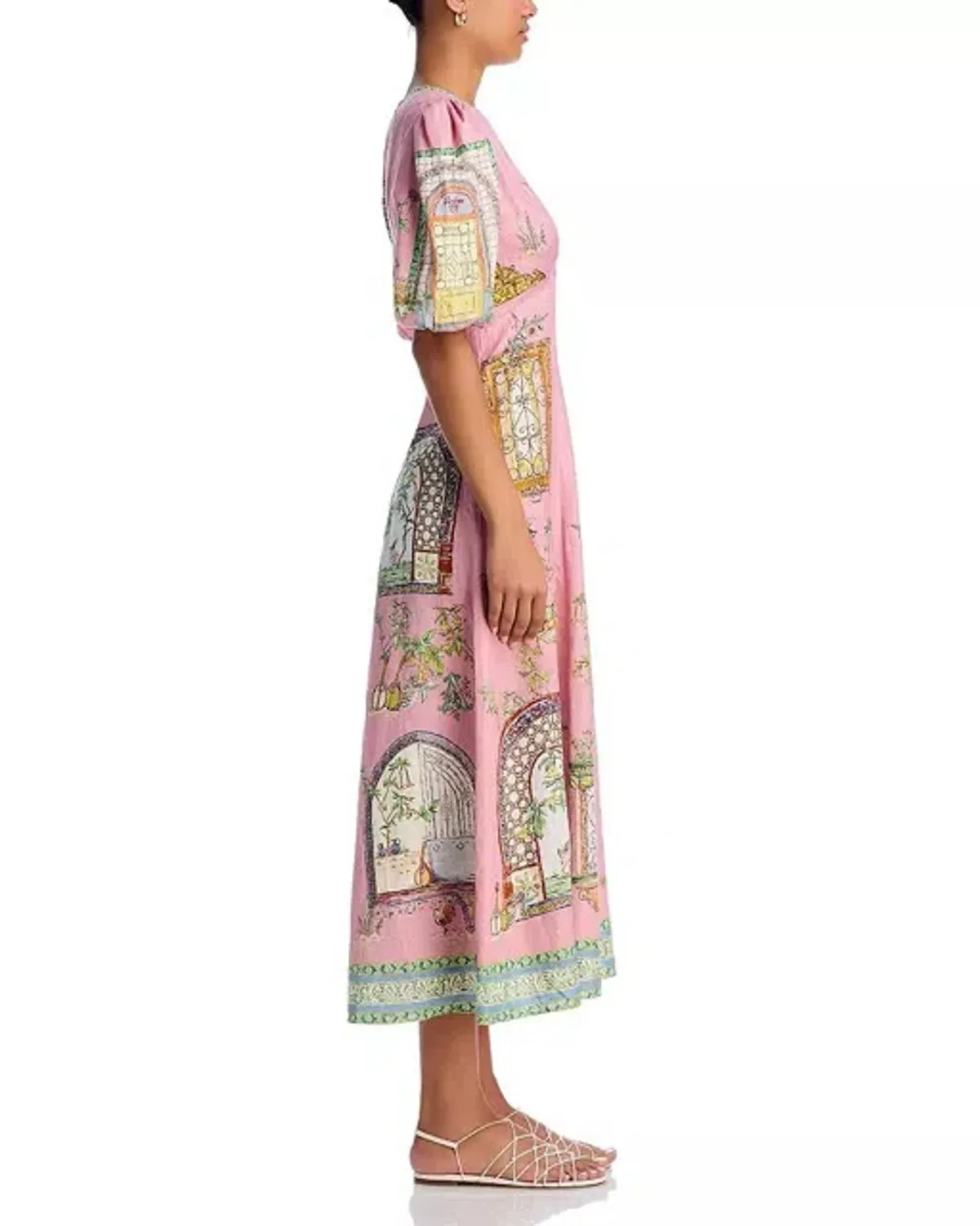 ALEMAIS Monte Midi Dress Pink Print Size 8 AU - Image 13