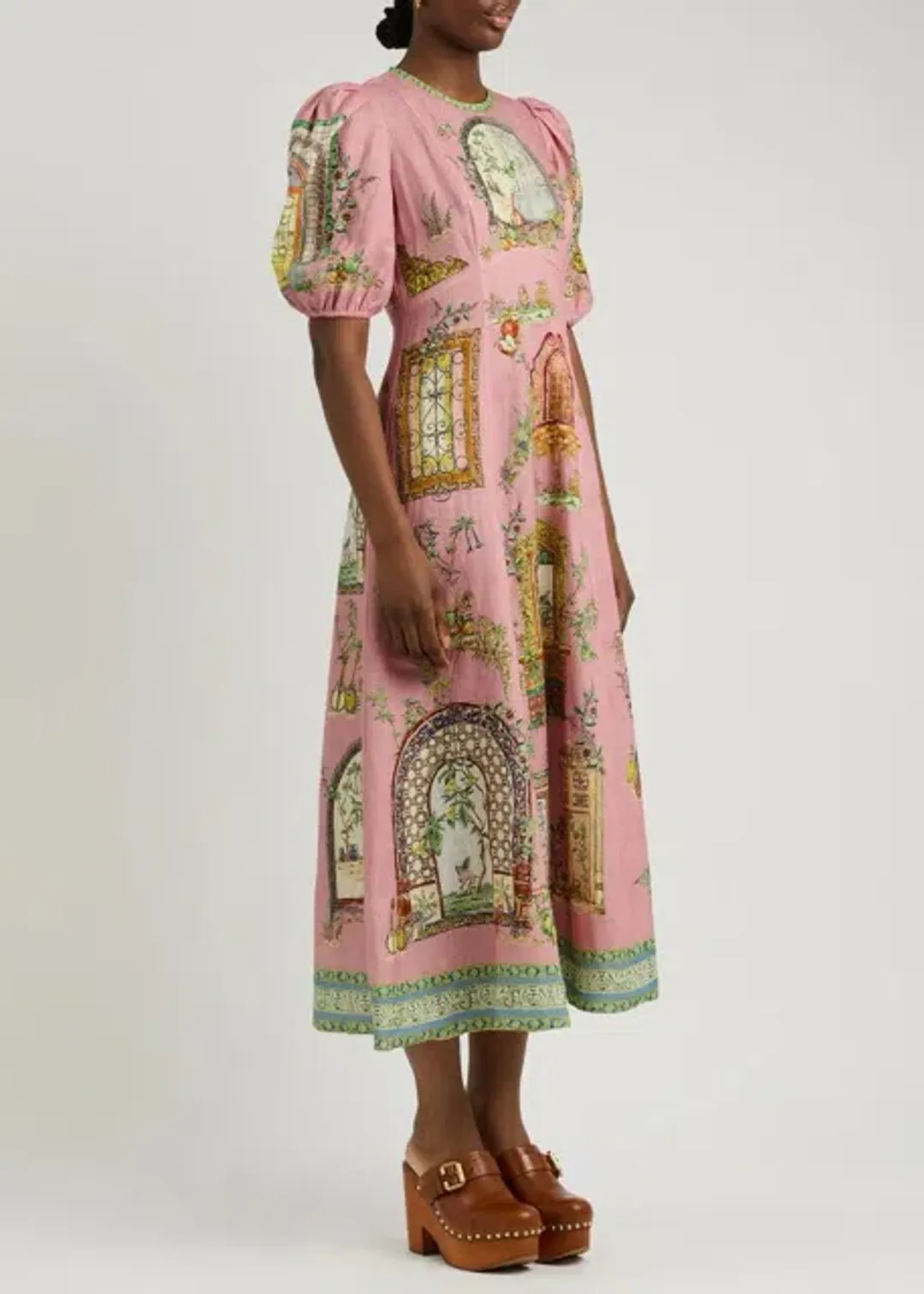 ALEMAIS Monte Midi Dress Pink Print Size 8 AU for rent on The Volte - main image