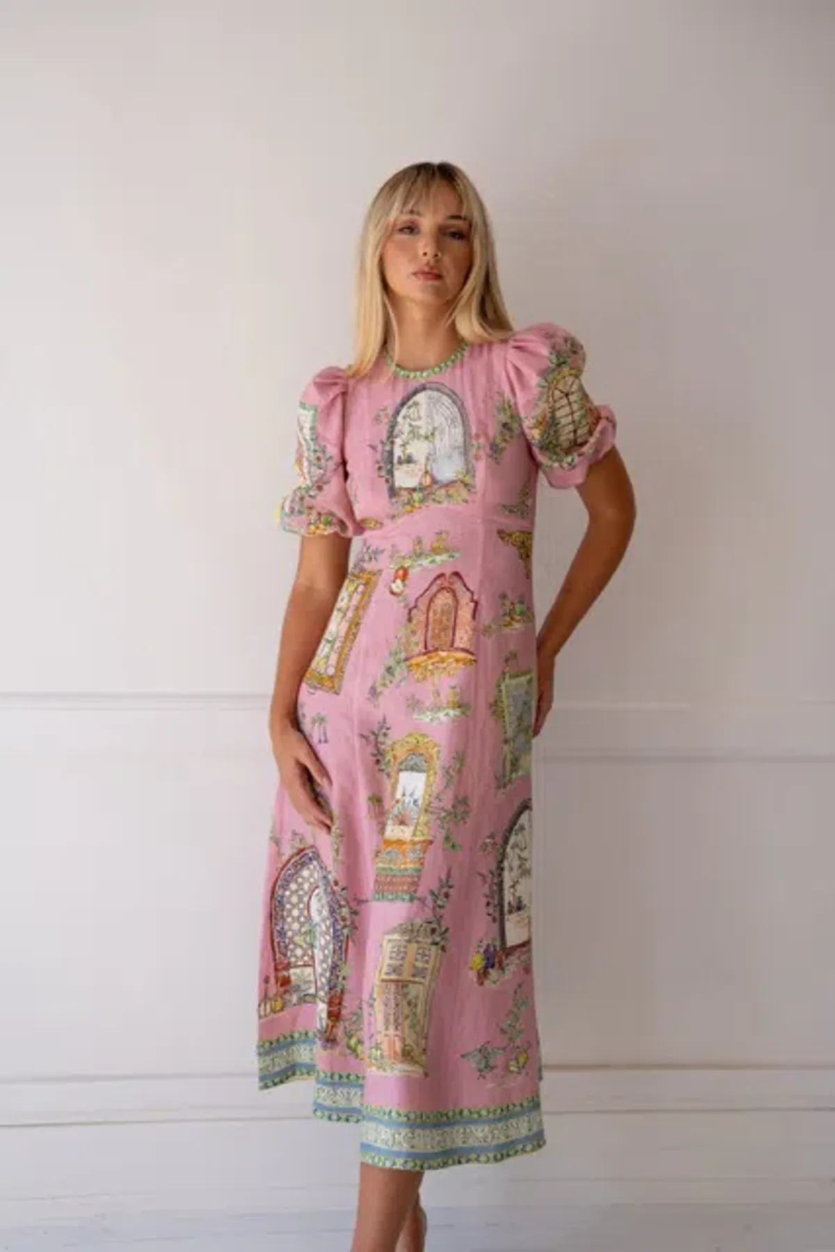 ALEMAIS Monte Midi Dress Pink Print Size 8 AU - Image 18