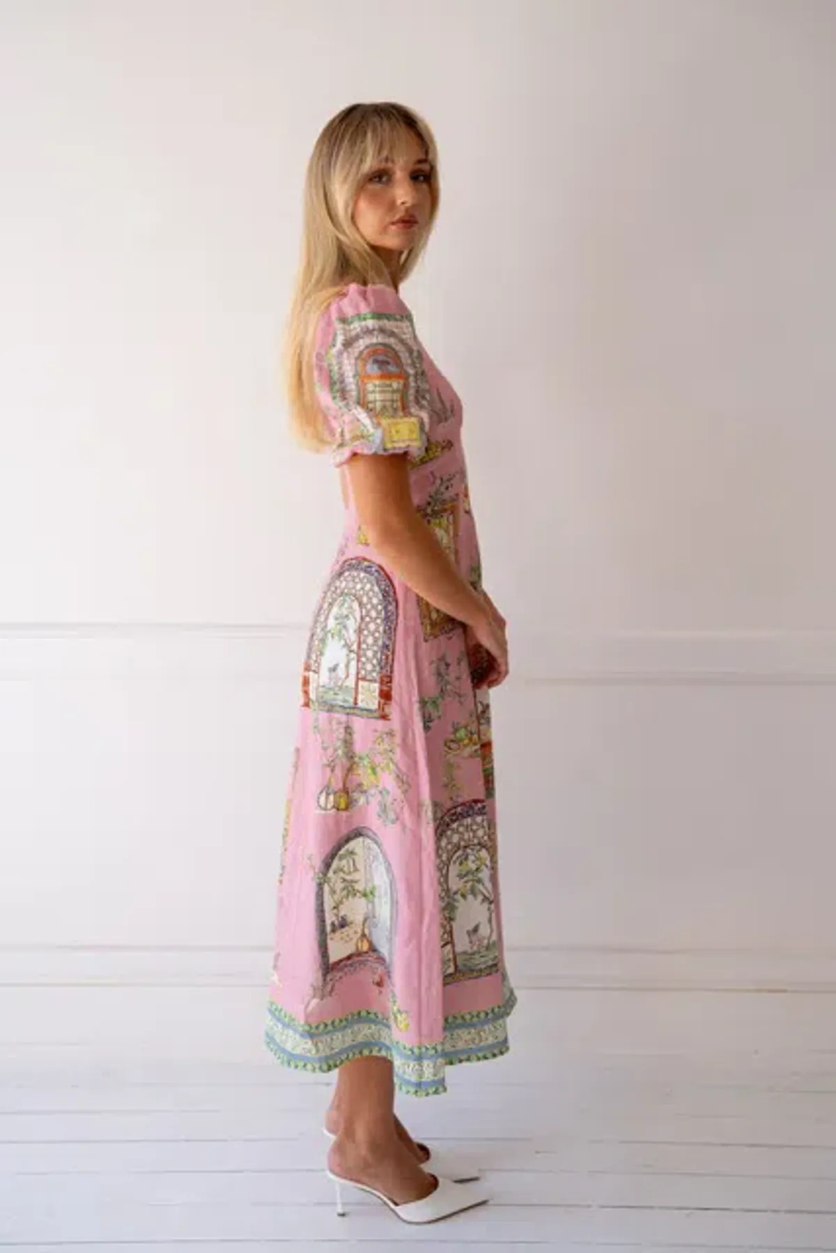 ALEMAIS Monte Midi Dress Pink Print Size 8 AU - Image 17