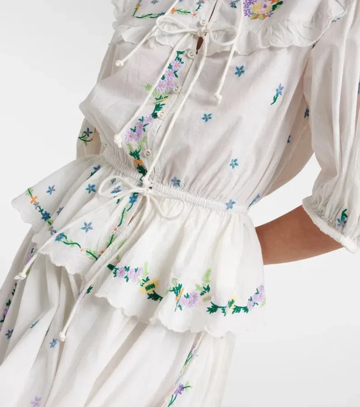 ALEMAIS Willa Embroidered Blouse and Midi Skirt Set White Floral Size 10 AU - Image 7